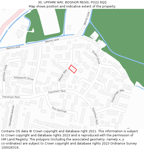 30, UPPARK WAY, BOGNOR REGIS, PO22 6QQ: Location map and indicative extent of plot