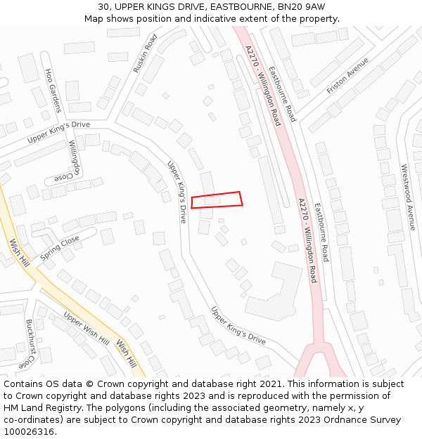 30, UPPER KINGS DRIVE, EASTBOURNE, BN20 9AW: Location map and indicative extent of plot