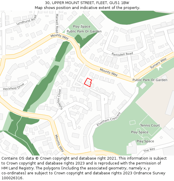 30, UPPER MOUNT STREET, FLEET, GU51 1BW: Location map and indicative extent of plot