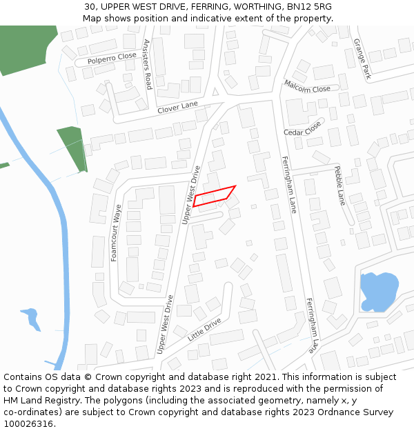 30, UPPER WEST DRIVE, FERRING, WORTHING, BN12 5RG: Location map and indicative extent of plot