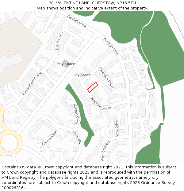 30, VALENTINE LANE, CHEPSTOW, NP16 5TH: Location map and indicative extent of plot