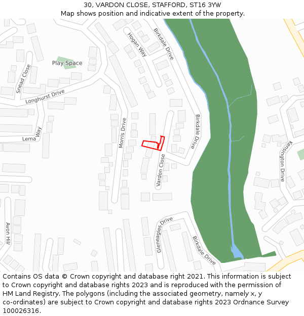 30, VARDON CLOSE, STAFFORD, ST16 3YW: Location map and indicative extent of plot
