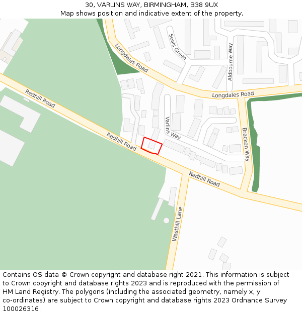 30, VARLINS WAY, BIRMINGHAM, B38 9UX: Location map and indicative extent of plot