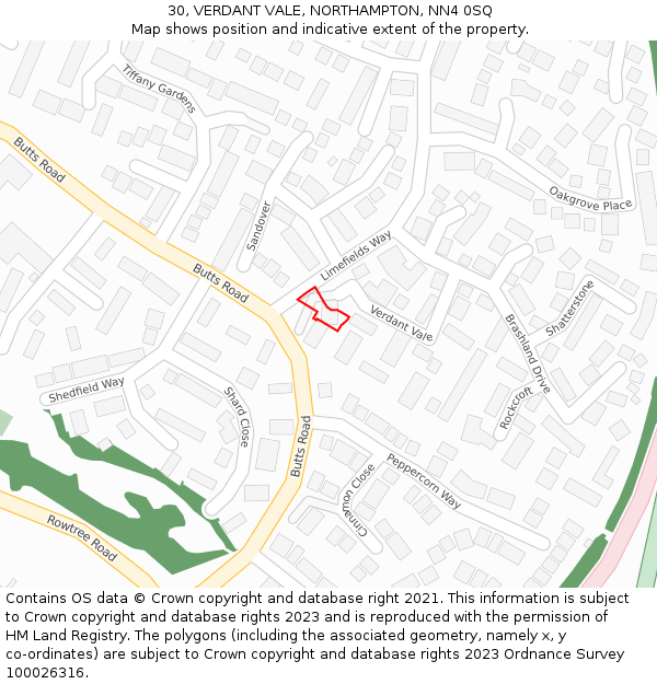 30, VERDANT VALE, NORTHAMPTON, NN4 0SQ: Location map and indicative extent of plot