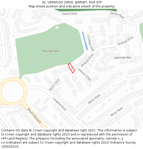 30, VERWOOD DRIVE, BARNET, EN4 9TP: Location map and indicative extent of plot