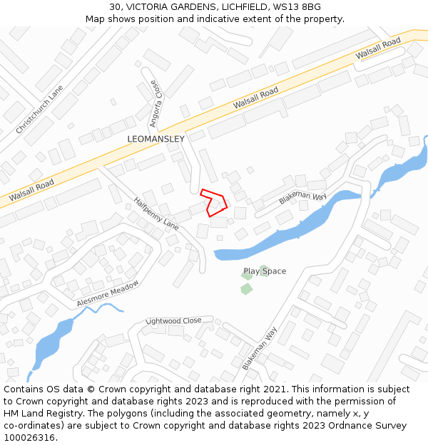 30, VICTORIA GARDENS, LICHFIELD, WS13 8BG: Location map and indicative extent of plot