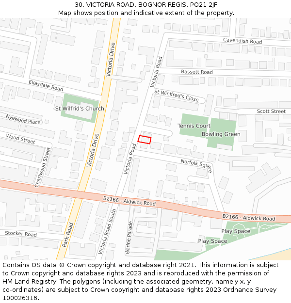 30, VICTORIA ROAD, BOGNOR REGIS, PO21 2JF: Location map and indicative extent of plot