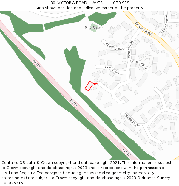 30, VICTORIA ROAD, HAVERHILL, CB9 9PS: Location map and indicative extent of plot