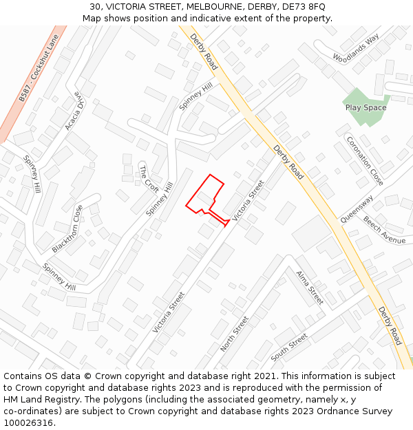 30, VICTORIA STREET, MELBOURNE, DERBY, DE73 8FQ: Location map and indicative extent of plot