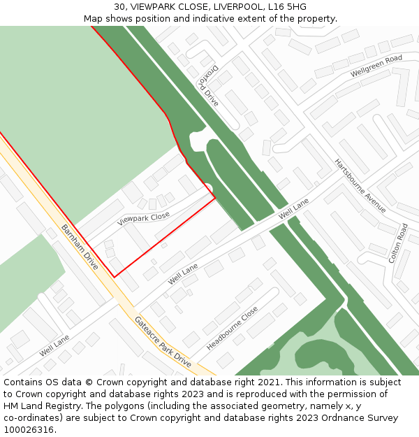 30, VIEWPARK CLOSE, LIVERPOOL, L16 5HG: Location map and indicative extent of plot