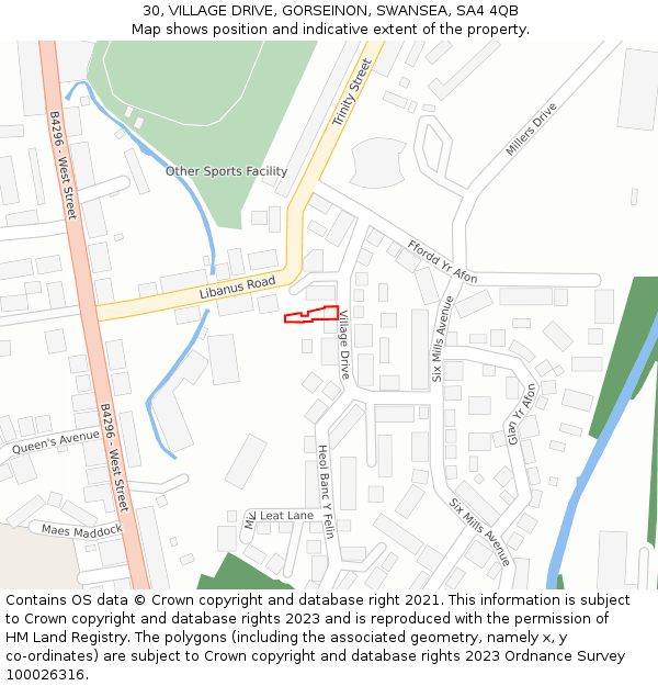 30, VILLAGE DRIVE, GORSEINON, SWANSEA, SA4 4QB: Location map and indicative extent of plot