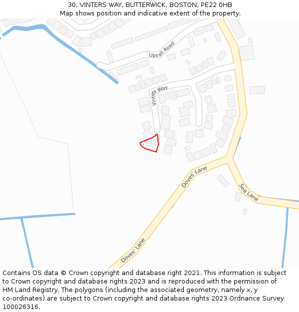 30, VINTERS WAY, BUTTERWICK, BOSTON, PE22 0HB: Location map and indicative extent of plot