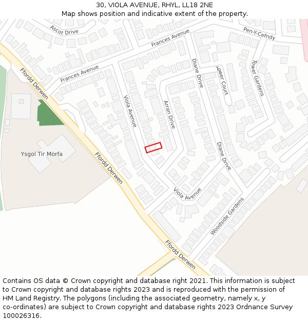 30, VIOLA AVENUE, RHYL, LL18 2NE: Location map and indicative extent of plot