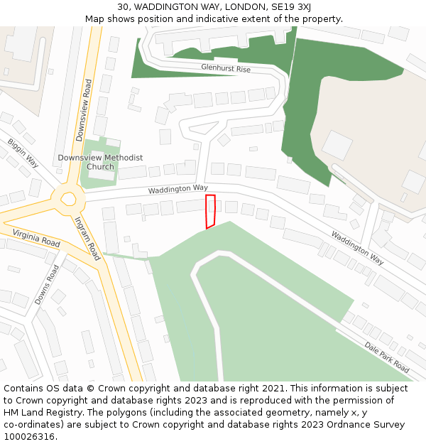 30, WADDINGTON WAY, LONDON, SE19 3XJ: Location map and indicative extent of plot