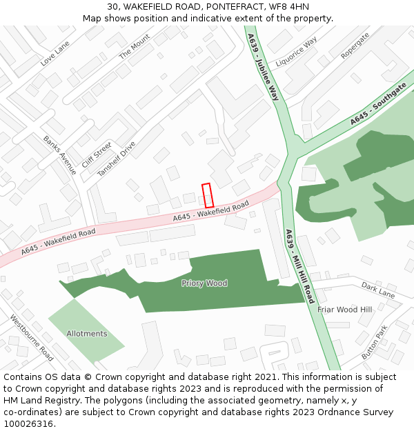 30, WAKEFIELD ROAD, PONTEFRACT, WF8 4HN: Location map and indicative extent of plot