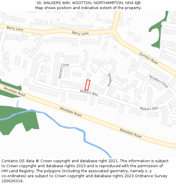 30, WALKERS WAY, WOOTTON, NORTHAMPTON, NN4 6JB: Location map and indicative extent of plot