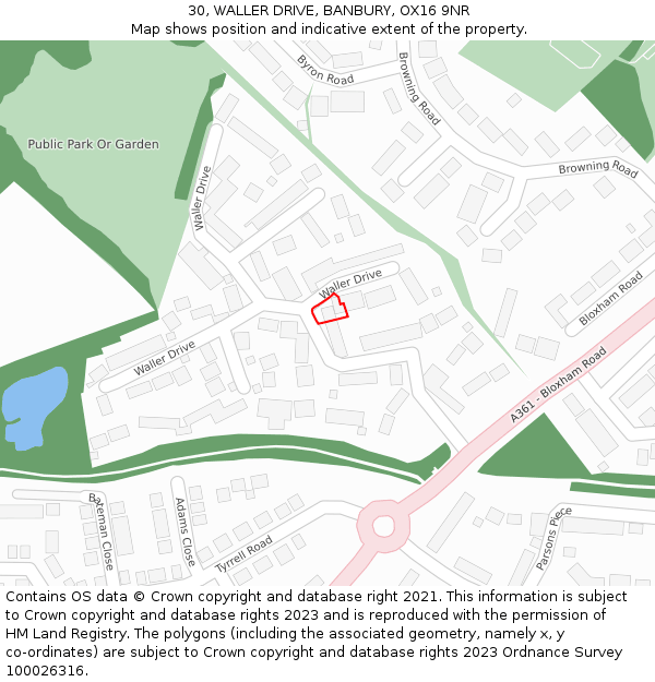 30, WALLER DRIVE, BANBURY, OX16 9NR: Location map and indicative extent of plot