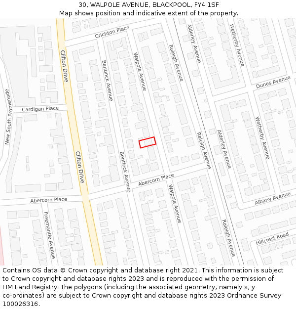 30, WALPOLE AVENUE, BLACKPOOL, FY4 1SF: Location map and indicative extent of plot