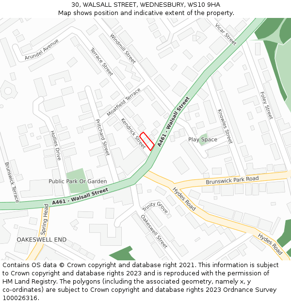 30, WALSALL STREET, WEDNESBURY, WS10 9HA: Location map and indicative extent of plot