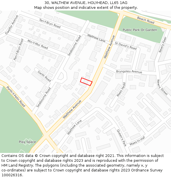 30, WALTHEW AVENUE, HOLYHEAD, LL65 1AG: Location map and indicative extent of plot