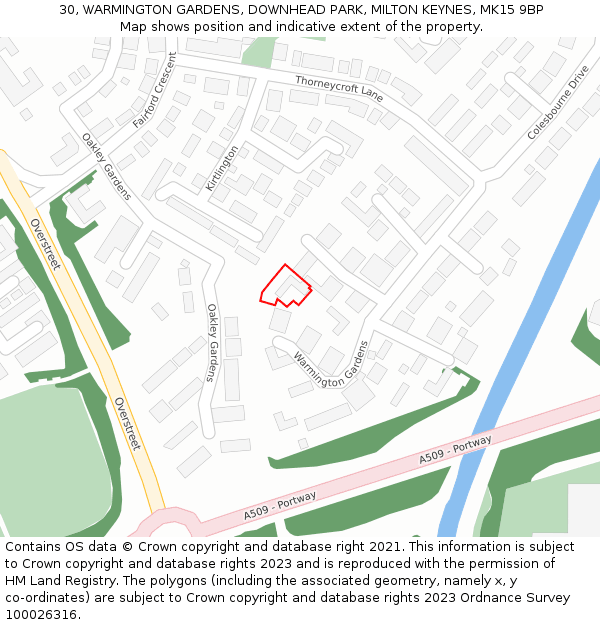 30, WARMINGTON GARDENS, DOWNHEAD PARK, MILTON KEYNES, MK15 9BP: Location map and indicative extent of plot