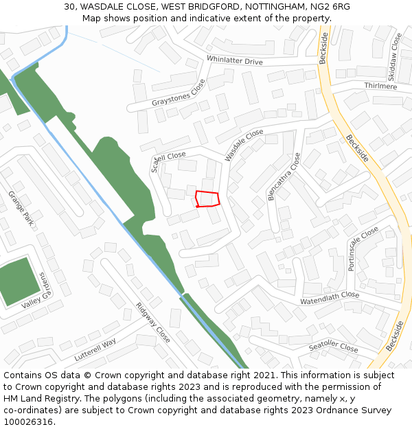 30, WASDALE CLOSE, WEST BRIDGFORD, NOTTINGHAM, NG2 6RG: Location map and indicative extent of plot