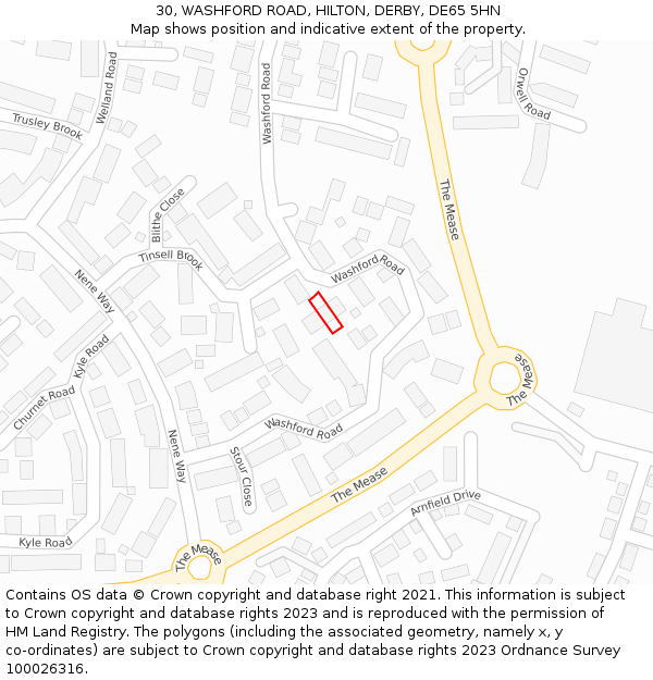 30, WASHFORD ROAD, HILTON, DERBY, DE65 5HN: Location map and indicative extent of plot