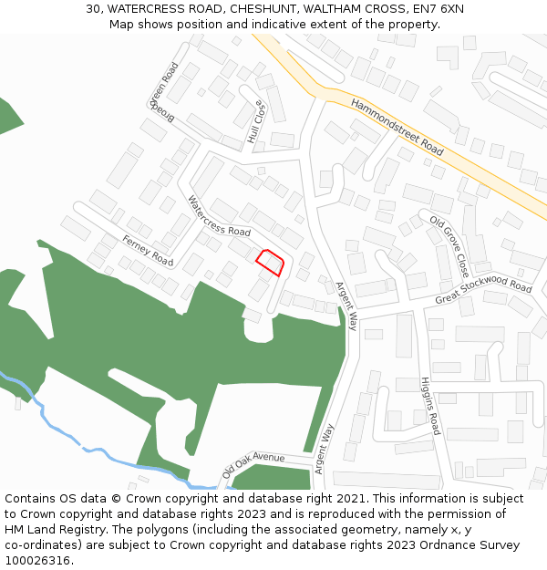 30, WATERCRESS ROAD, CHESHUNT, WALTHAM CROSS, EN7 6XN: Location map and indicative extent of plot