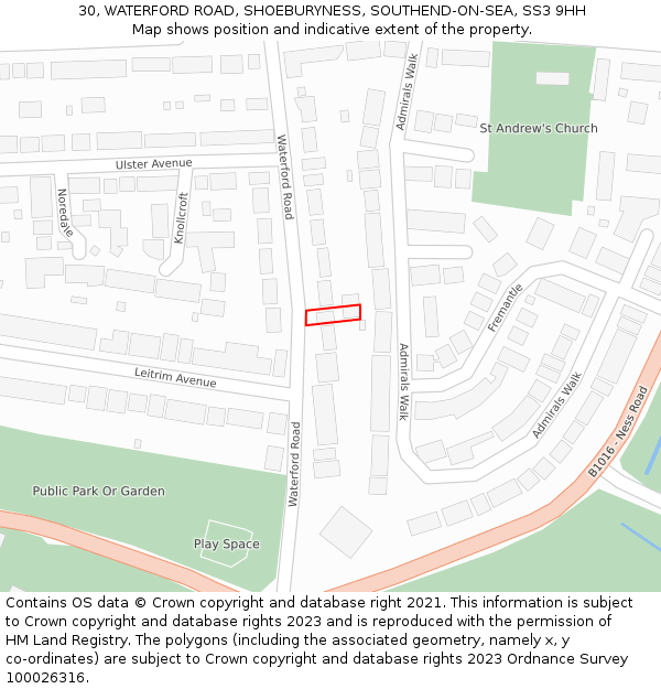 30, WATERFORD ROAD, SHOEBURYNESS, SOUTHEND-ON-SEA, SS3 9HH: Location map and indicative extent of plot