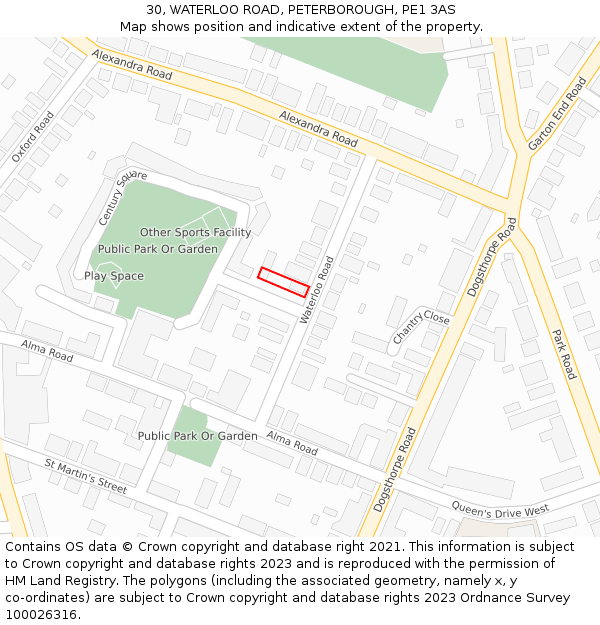 30, WATERLOO ROAD, PETERBOROUGH, PE1 3AS: Location map and indicative extent of plot