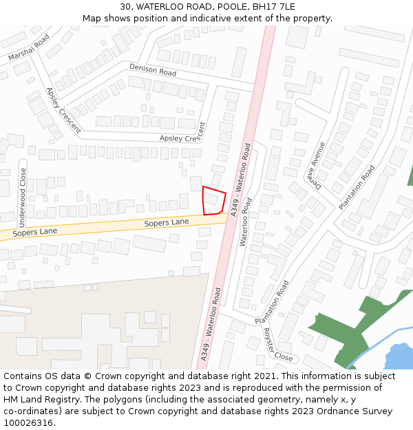 30, WATERLOO ROAD, POOLE, BH17 7LE: Location map and indicative extent of plot