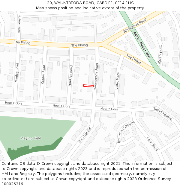 30, WAUNTREODA ROAD, CARDIFF, CF14 1HS: Location map and indicative extent of plot