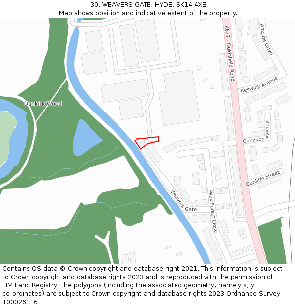 30, WEAVERS GATE, HYDE, SK14 4XE: Location map and indicative extent of plot