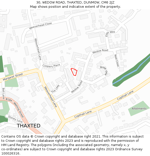 30, WEDOW ROAD, THAXTED, DUNMOW, CM6 2JZ: Location map and indicative extent of plot