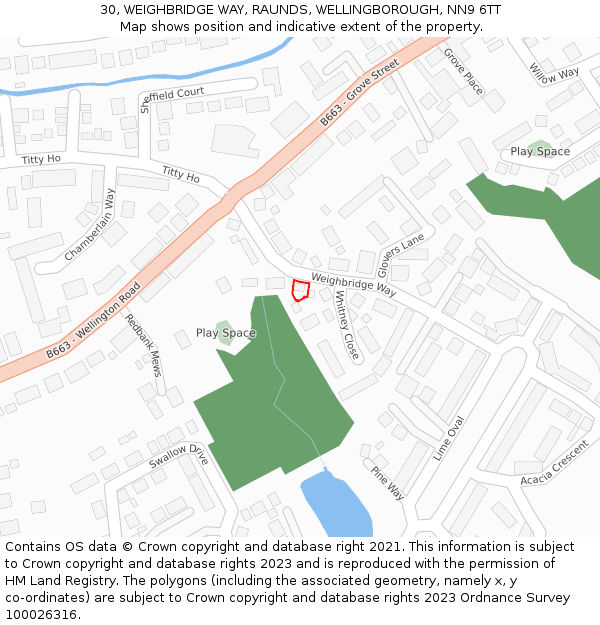 30, WEIGHBRIDGE WAY, RAUNDS, WELLINGBOROUGH, NN9 6TT: Location map and indicative extent of plot