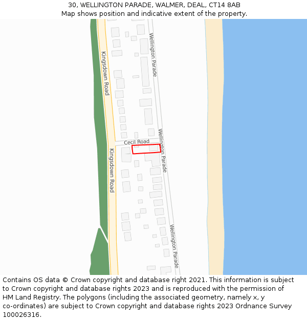 30, WELLINGTON PARADE, WALMER, DEAL, CT14 8AB: Location map and indicative extent of plot