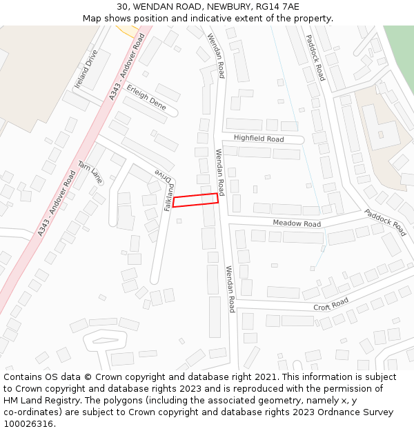 30, WENDAN ROAD, NEWBURY, RG14 7AE: Location map and indicative extent of plot