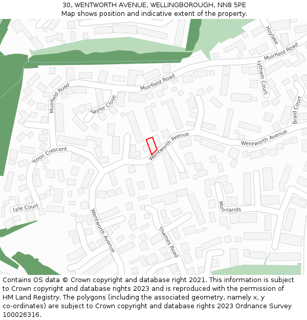 30, WENTWORTH AVENUE, WELLINGBOROUGH, NN8 5PE: Location map and indicative extent of plot