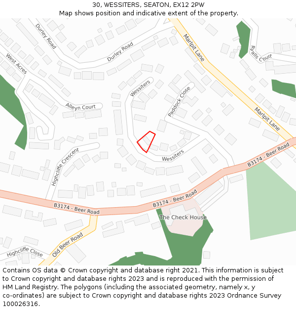 30, WESSITERS, SEATON, EX12 2PW: Location map and indicative extent of plot