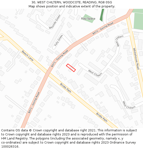 30, WEST CHILTERN, WOODCOTE, READING, RG8 0SG: Location map and indicative extent of plot