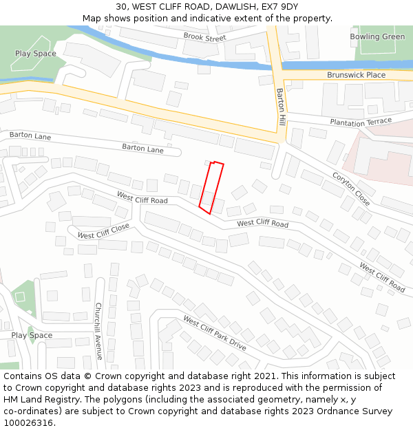 30, WEST CLIFF ROAD, DAWLISH, EX7 9DY: Location map and indicative extent of plot