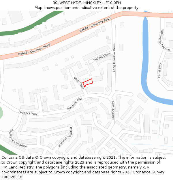 30, WEST HYDE, HINCKLEY, LE10 0FH: Location map and indicative extent of plot