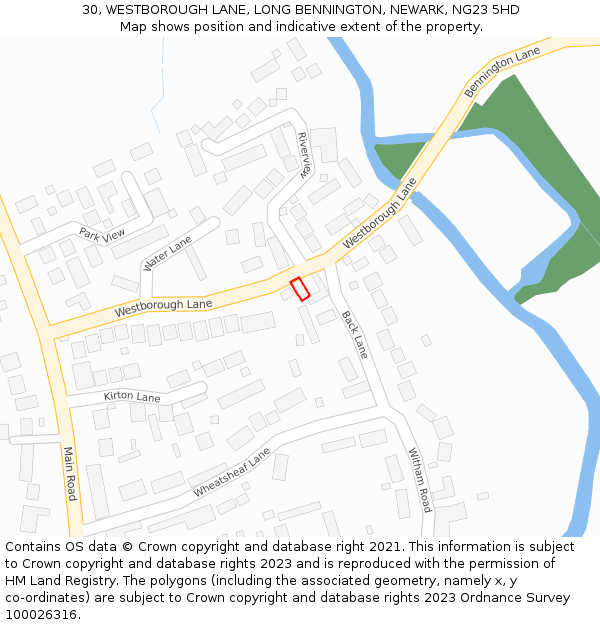 30, WESTBOROUGH LANE, LONG BENNINGTON, NEWARK, NG23 5HD: Location map and indicative extent of plot