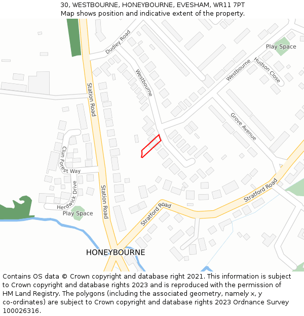 30, WESTBOURNE, HONEYBOURNE, EVESHAM, WR11 7PT: Location map and indicative extent of plot