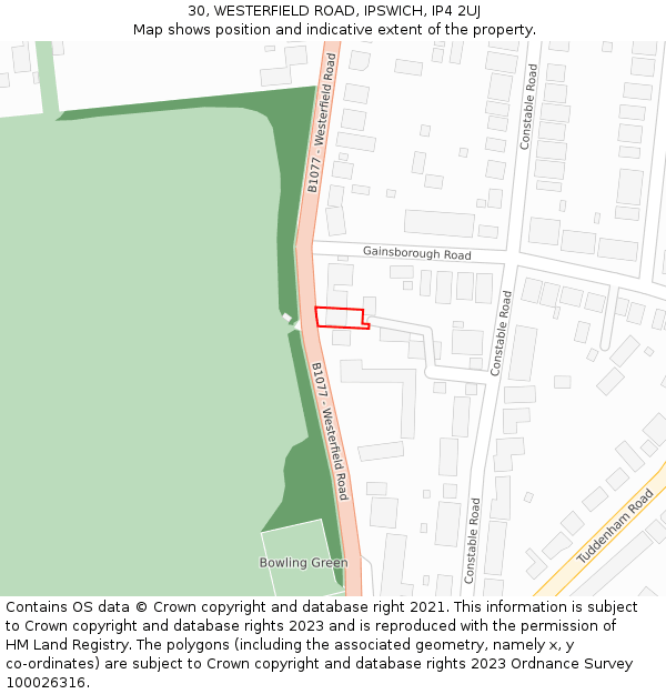 30, WESTERFIELD ROAD, IPSWICH, IP4 2UJ: Location map and indicative extent of plot