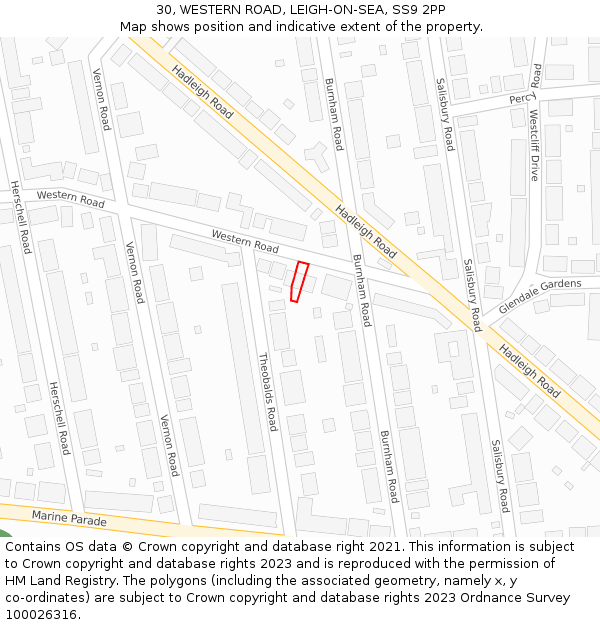 30, WESTERN ROAD, LEIGH-ON-SEA, SS9 2PP: Location map and indicative extent of plot