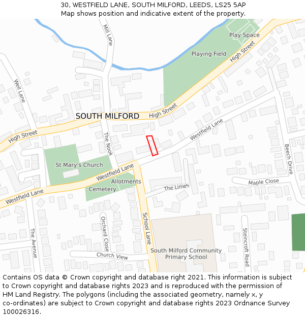 30, WESTFIELD LANE, SOUTH MILFORD, LEEDS, LS25 5AP: Location map and indicative extent of plot