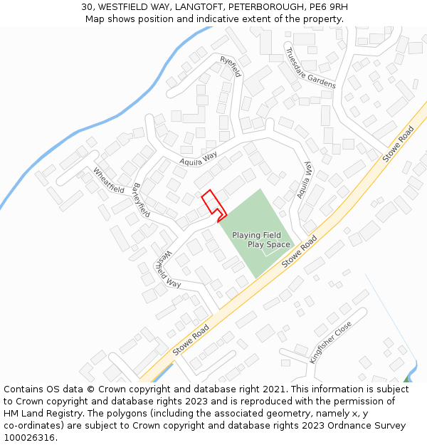 30, WESTFIELD WAY, LANGTOFT, PETERBOROUGH, PE6 9RH: Location map and indicative extent of plot