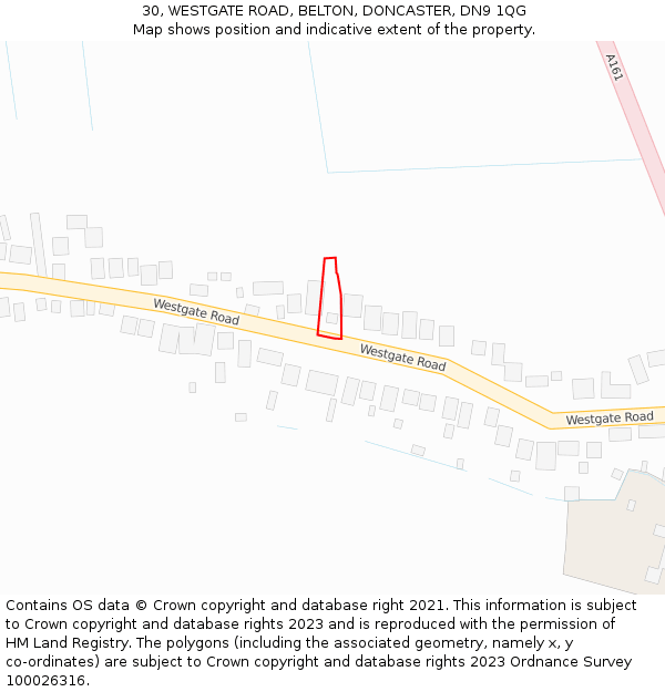 30, WESTGATE ROAD, BELTON, DONCASTER, DN9 1QG: Location map and indicative extent of plot