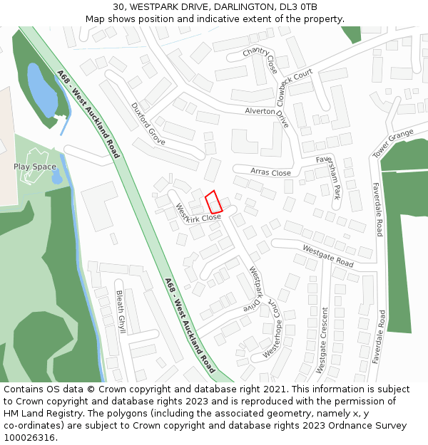 30, WESTPARK DRIVE, DARLINGTON, DL3 0TB: Location map and indicative extent of plot